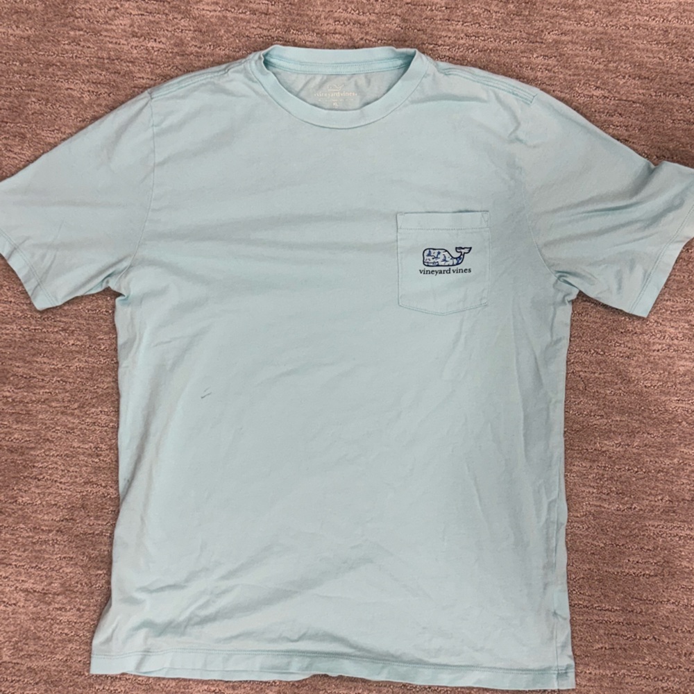 Vineyard Vines Pale Blue Pocket T‑Shirt with Whale Logo